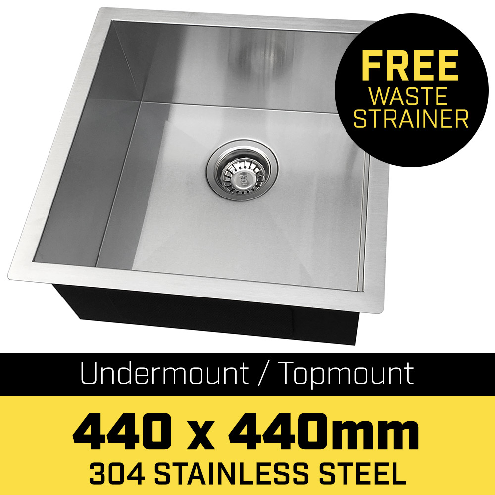 304 Stainless Steel Undermount Topmount Kitchen Laundry Sink - 440 x 440mm