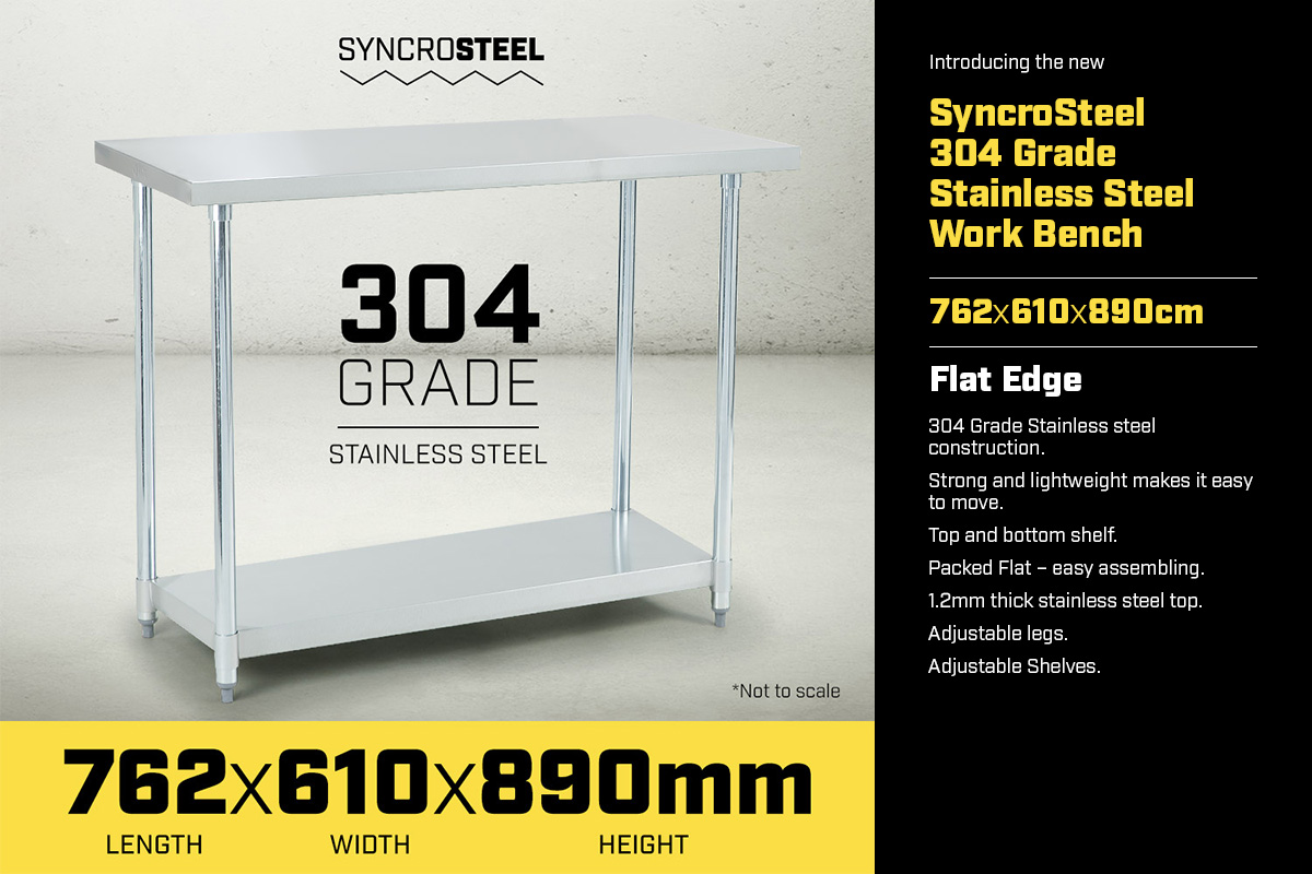 304 Stainless Steel Prep Kitchen Work Bench 762 x 610mm