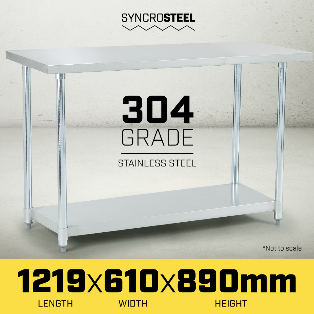 304 Stainless Steel Prep Kitchen Work Bench 1219 x 610mm 304 Stainless Steel Prep Kitchen Work Bench 1219 x 610mm