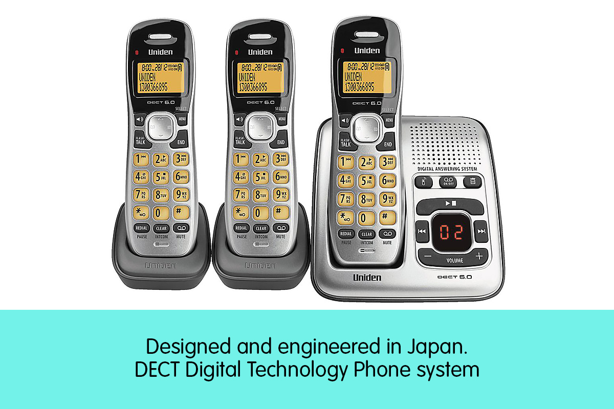UNIDEN DECT 1735 + 2 TRIPLE HANDSETS CORDLESS PHONE ANSWERING MACHINE