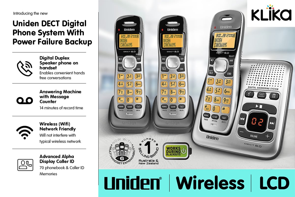 UNIDEN DECT 1735 + 2 TRIPLE HANDSETS CORDLESS PHONE ANSWERING MACHINE