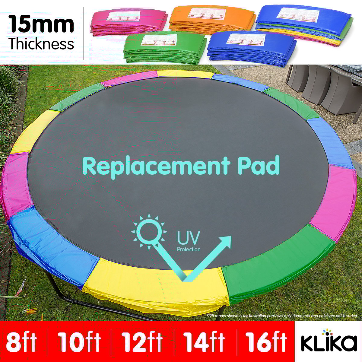 REPLACEMENT TRAMPOLINE PAD REINFORCED OUTDOOR ROUND SPRING COVER 8 10
