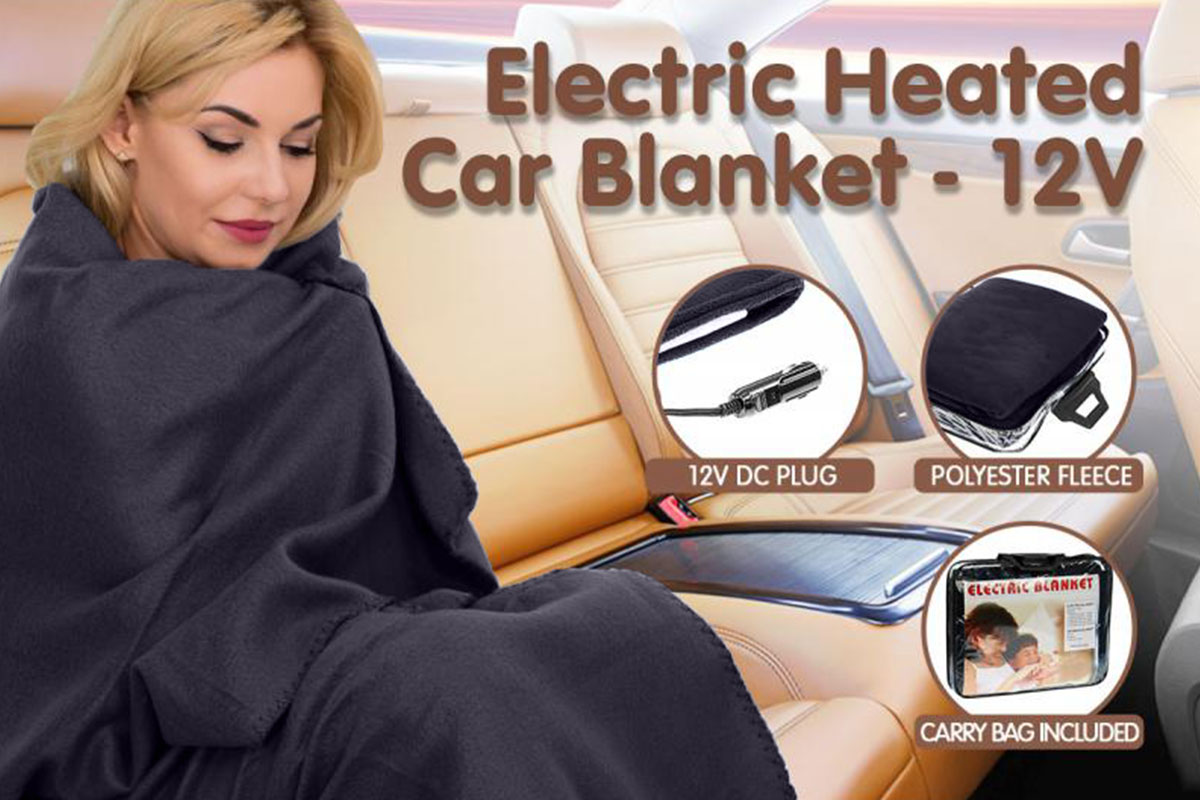 HEATED CAR BLANKET TRAVEL RUG SOFT CARAVAN FLEECE ELECTRIC THROW 12