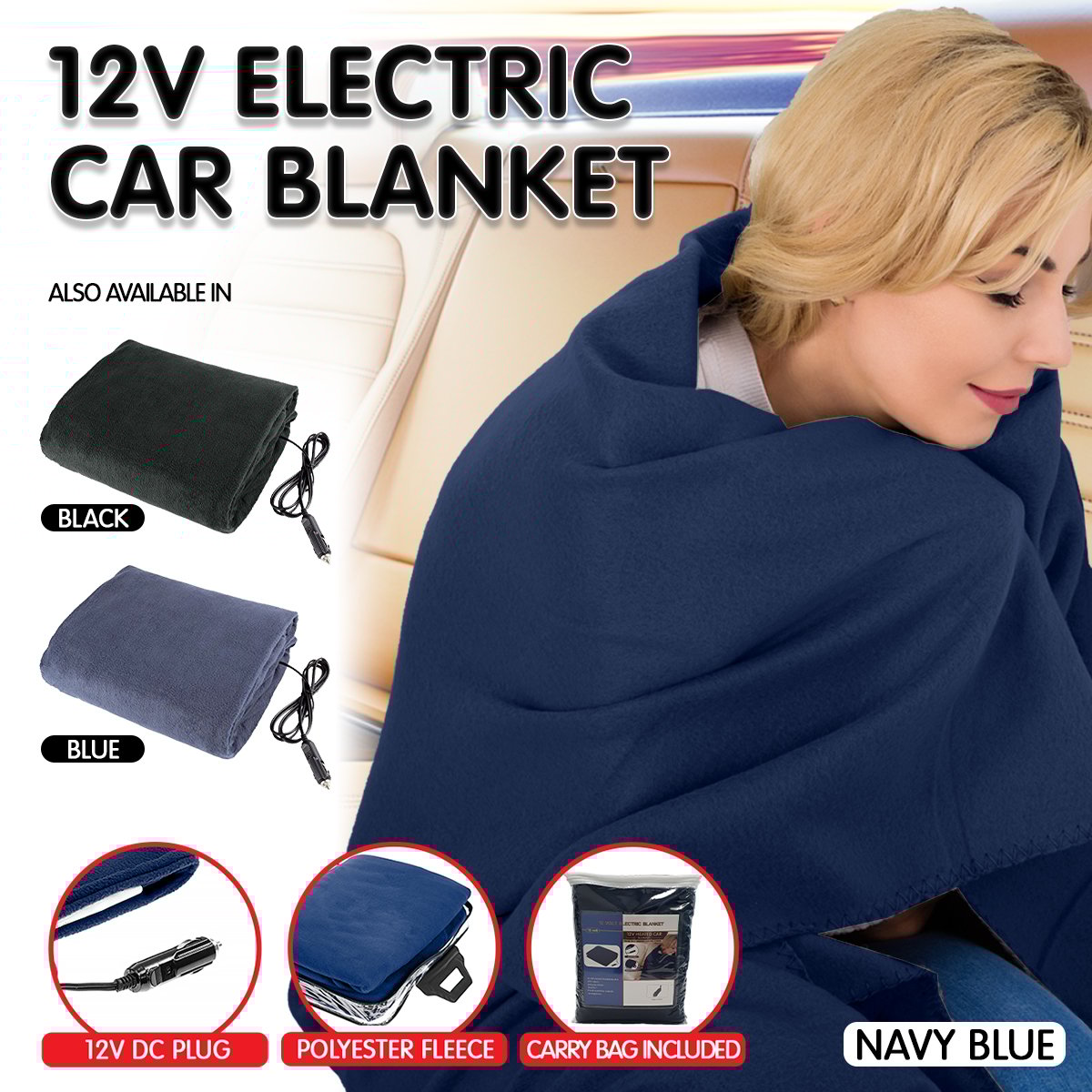 New Heated Car Blanket Travel Rug Caravan Fleece Electric Throw 12V DC