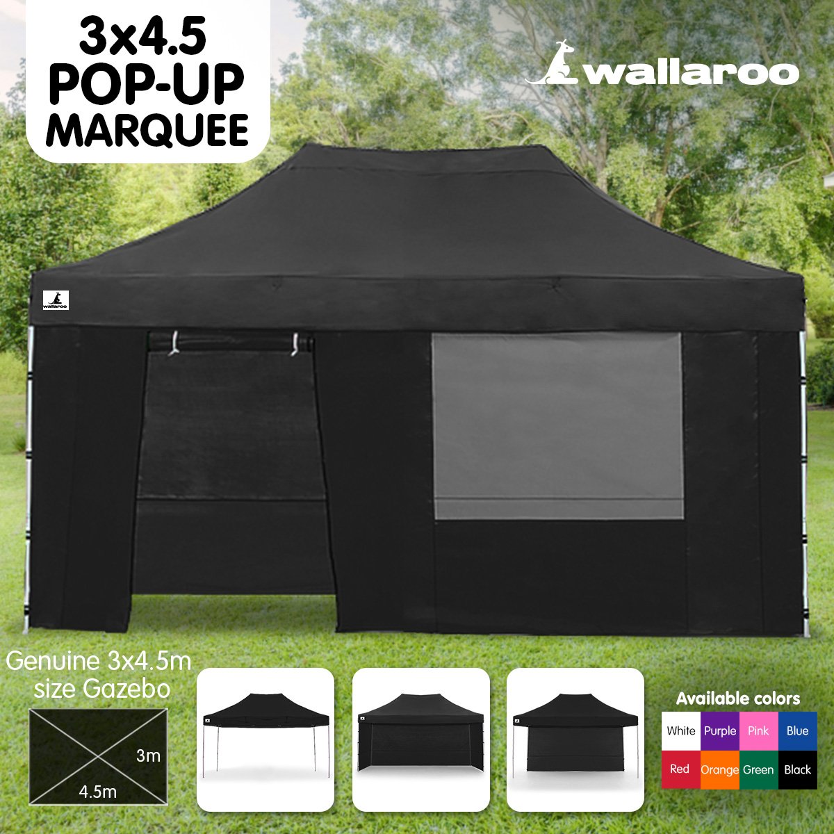 New WALLAROO 3x3m 3x4.5m 3x6m Pop up Outdoor Gazebo Folding Tent Marquee Canopy - Picture 20 of 28