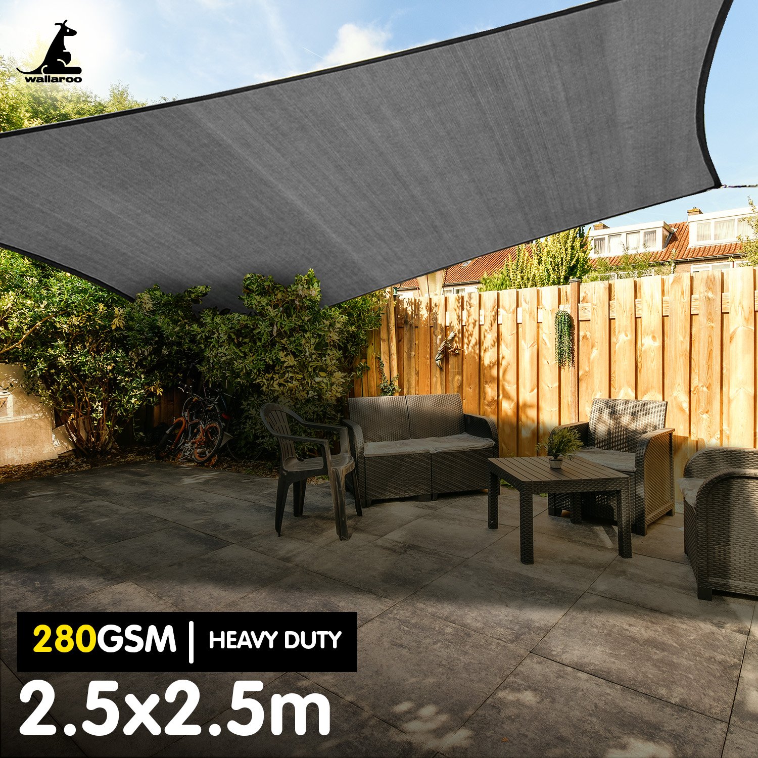 Wallaroo Heavy-Duty 280 GSM Outdoor Sun Shade Sail Canopy Grey Rectangle Square - Picture 7 of 19