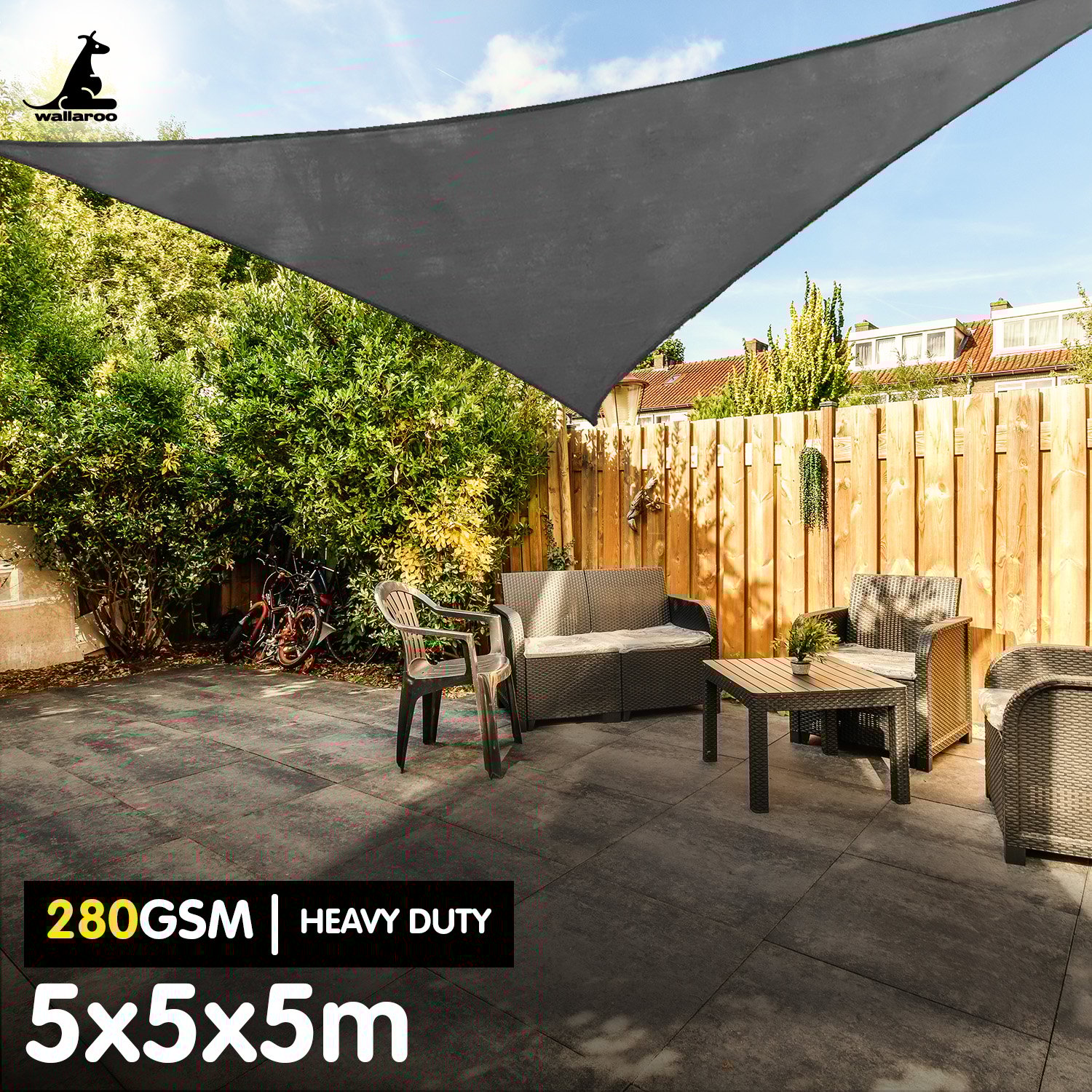 Wallaroo Heavy-Duty 280 GSM Outdoor Sun Shade Sail Canopy Grey Rectangle Square - Picture 16 of 19