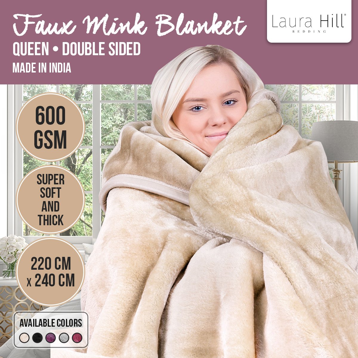 Laura Hill 220 X 240cm Mink Blanket Double Sided Queen Bed Faux Throw Rug 600GSM - Picture 11 of 16