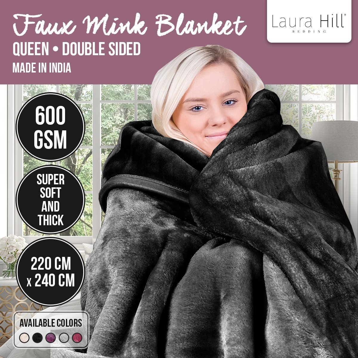 Laura Hill 220 X 240cm Mink Blanket Double Sided Queen Bed Faux Throw Rug 600GSM - Picture 8 of 16