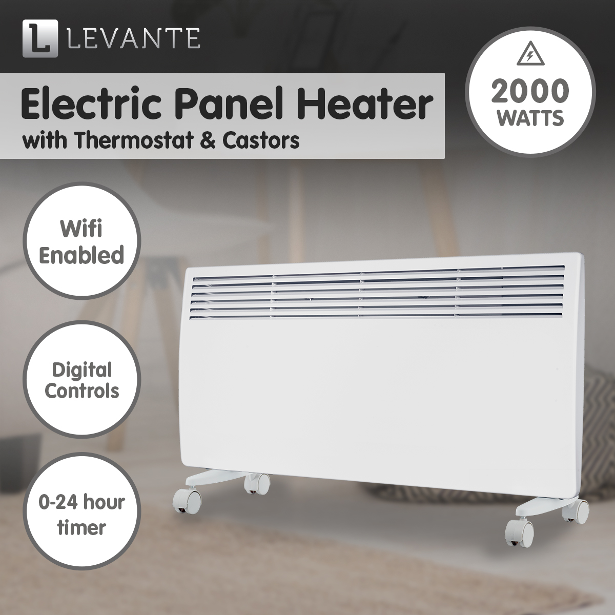 Levante Electric Panel Heater Wifi Thermostat Castors NDM-15WT NDM-20WT NDM-24WT - Picture 13 of 14