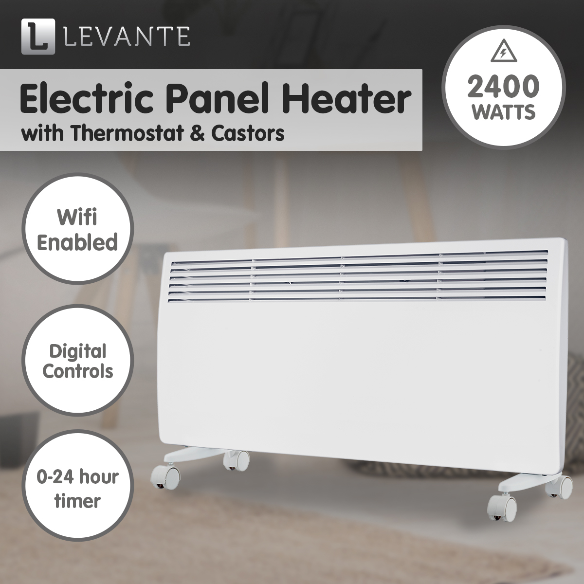 Levante Electric Panel Heater Wifi Thermostat Castors NDM-15WT NDM-20WT NDM-24WT - Picture 14 of 14
