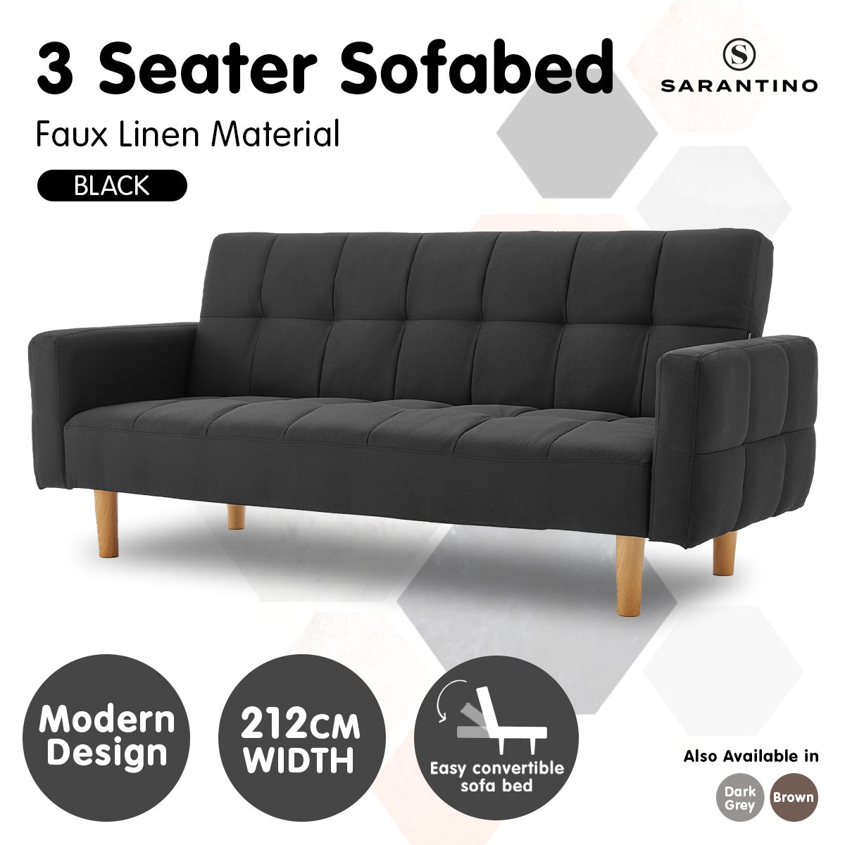 3 Seater Sarantino M3020 Linen Fabric Sofa Bed Lounge Couch Modular Furniture - Picture 10 of 11