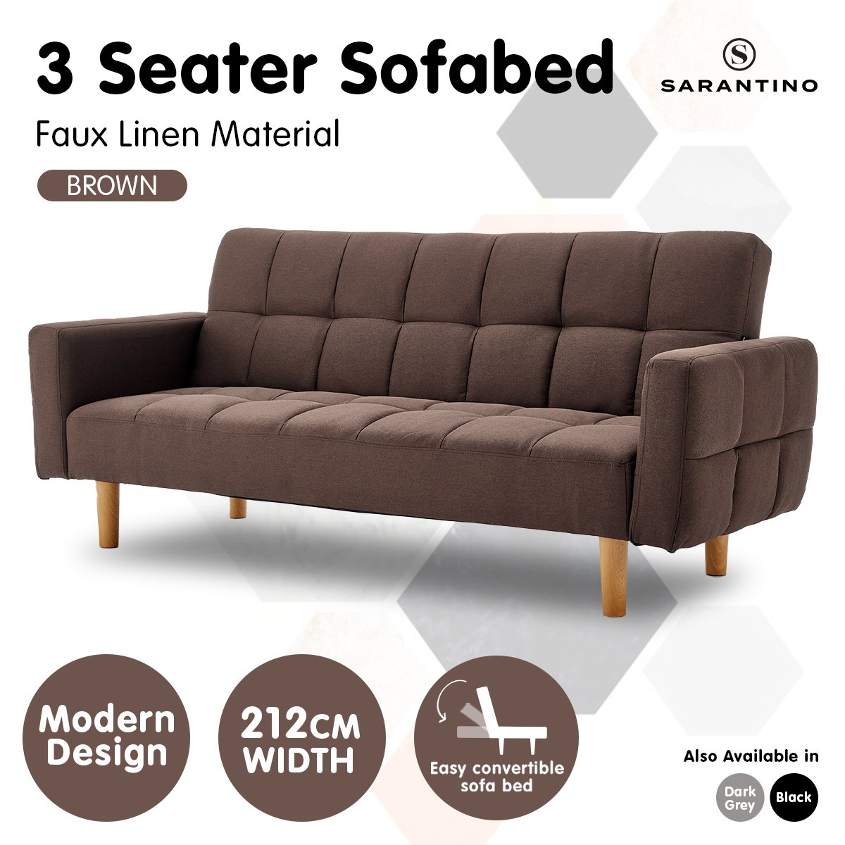 3 Seater Sarantino M3020 Linen Fabric Sofa Bed Lounge Couch Modular Furniture - Picture 11 of 11