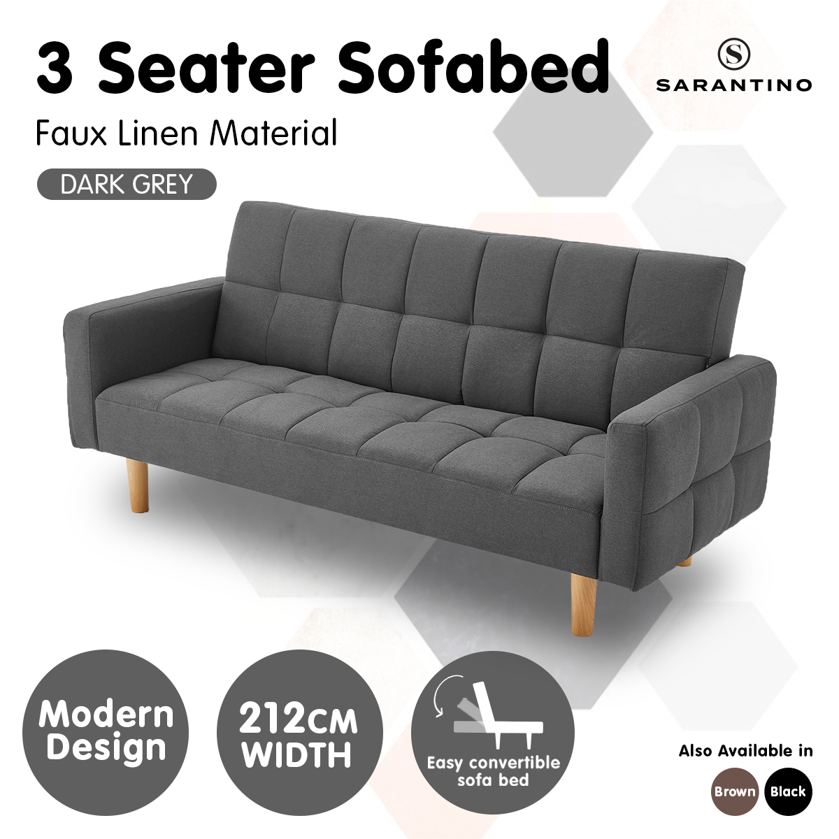 3 Seater Sarantino M3020 Linen Fabric Sofa Bed Lounge Couch Modular Furniture - Picture 9 of 11