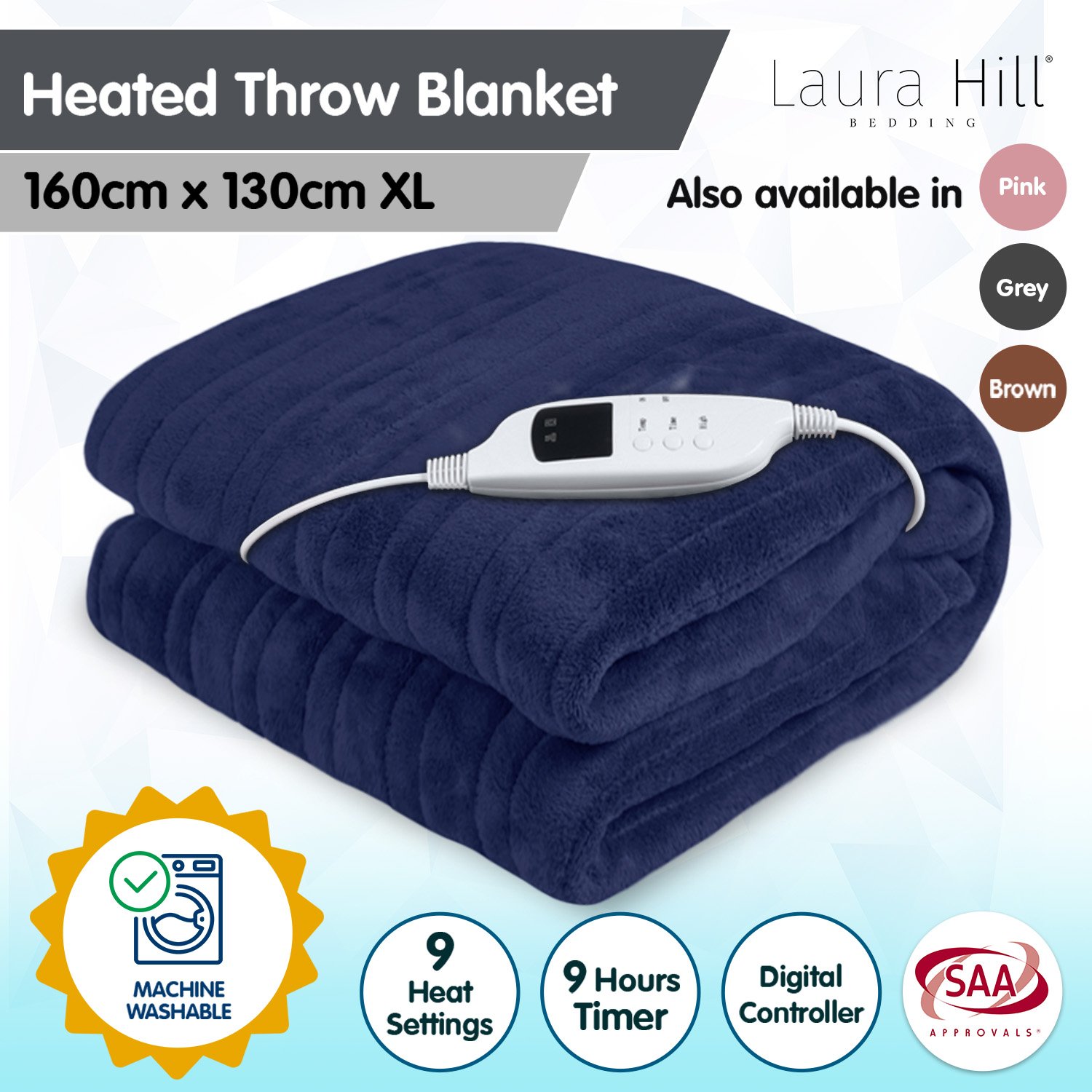 Laura Hill Heated Electric Blanket Throw Rug Washable Coral Warm Fleece Winter - Picture 12 of 13