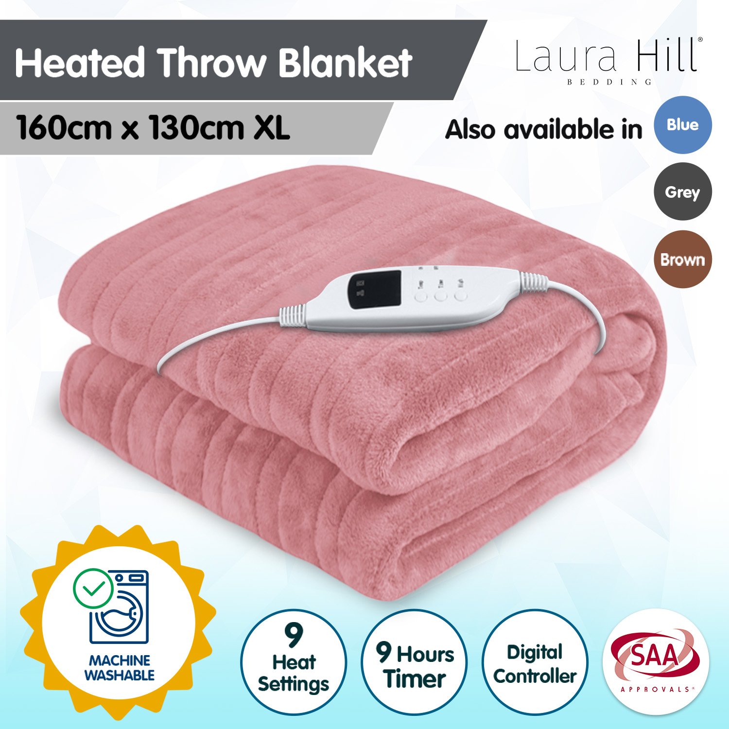Laura Hill Heated Electric Blanket Throw Rug Washable Coral Warm Fleece Winter - Picture 11 of 13