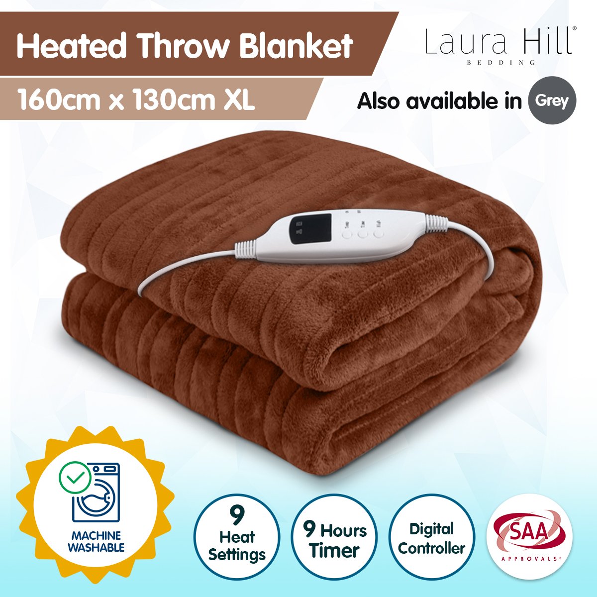Laura Hill Heated Electric Blanket Throw Rug Washable Coral Warm Fleece Winter - Picture 13 of 13