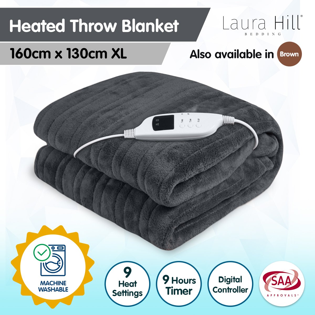 Laura Hill Heated Electric Blanket Throw Rug Washable Coral Warm Fleece Winter - Picture 10 of 13
