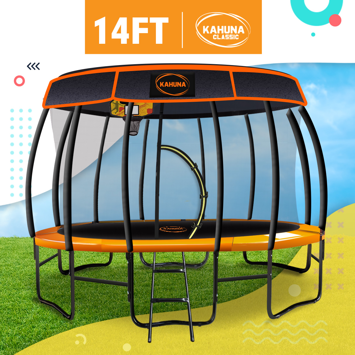 Kahuna 14ft Trampoline Free Safety Net Spring Pad Cover Mat Roof Basketball Set - Picture 10 of 16