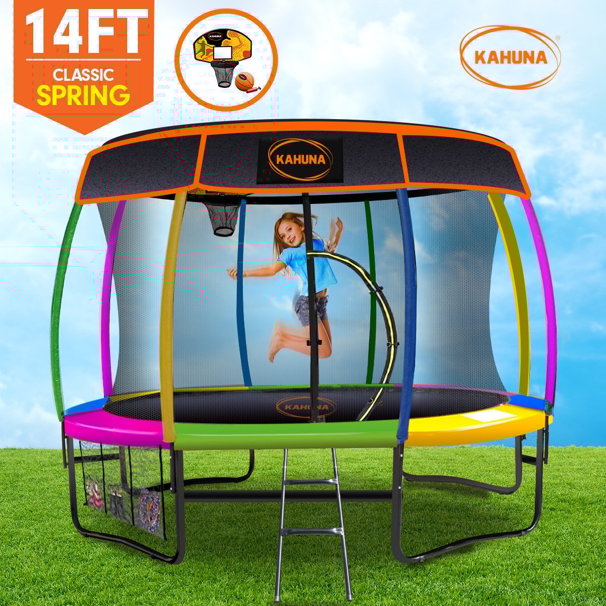 Kahuna 14ft Trampoline Free Safety Net Spring Pad Cover Mat Roof Basketball Set - Picture 15 of 16
