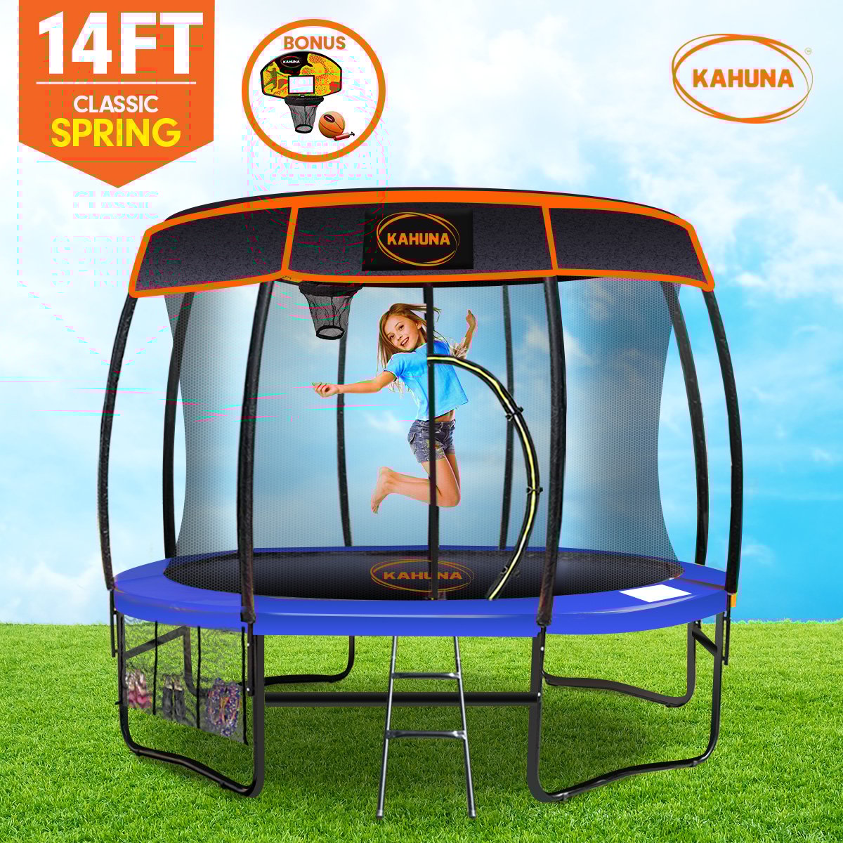 Kahuna 14ft Trampoline Free Safety Net Spring Pad Cover Mat Roof Basketball Set - Picture 11 of 16