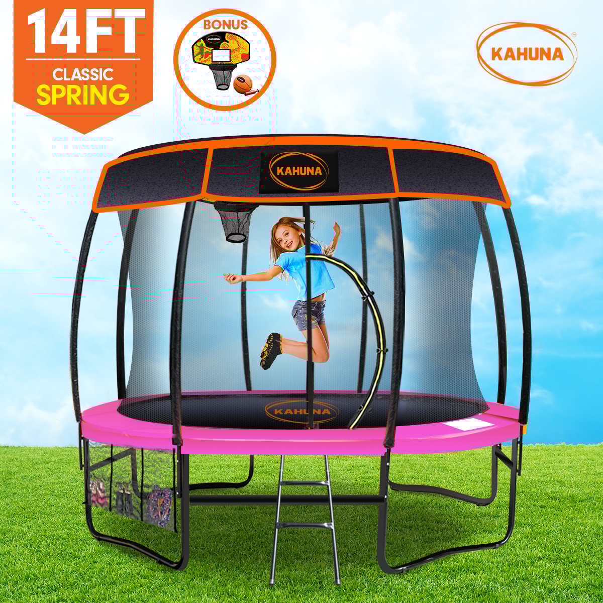 Kahuna 14ft Trampoline Free Safety Net Spring Pad Cover Mat Roof Basketball Set - Picture 13 of 16
