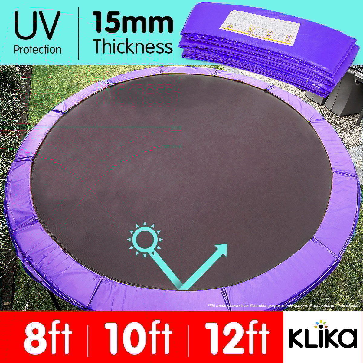 REPLACEMENT TRAMPOLINE PAD OUTDOOR ROUND SPRING COVER PURPLE 8 ft 10 12
