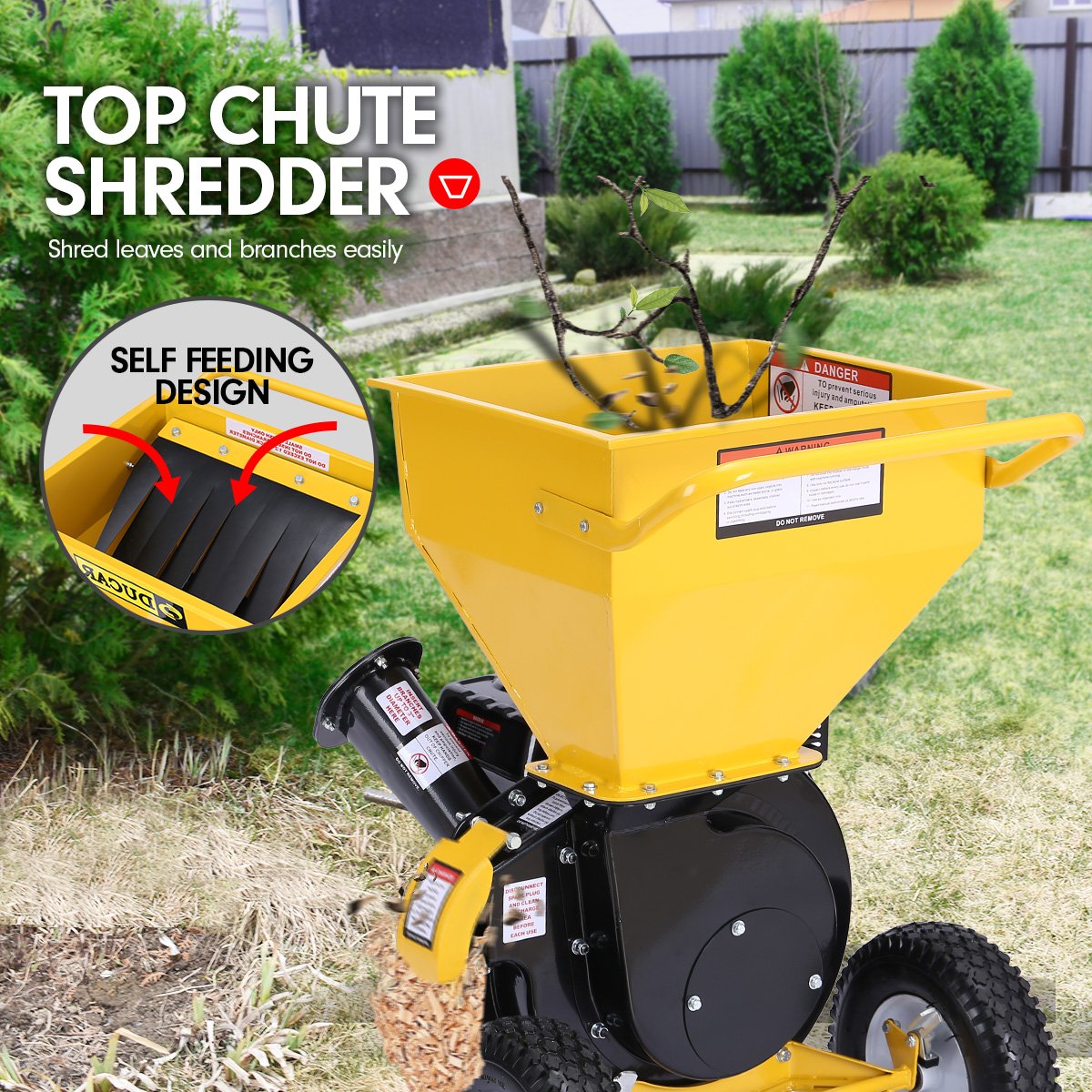 Ducar 7HP Wood Chipper Shredder Mulcher Grinder Petrol Yellow Black