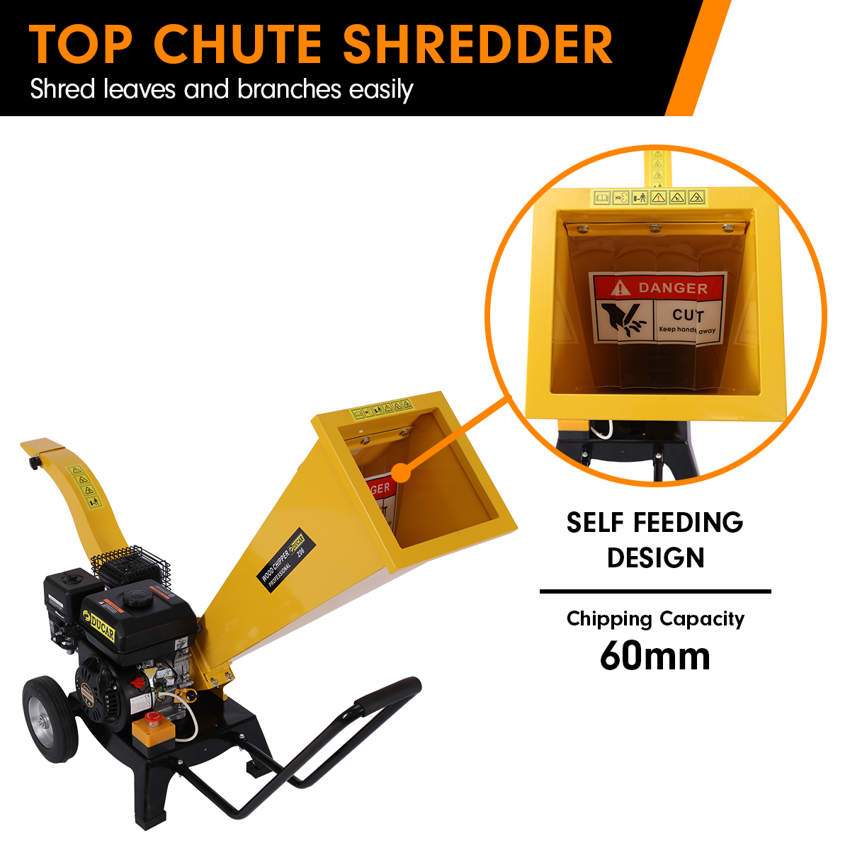 Ducar 7HP Wood Chipper Shredder Mulcher Grinder Petrol Yellow with free