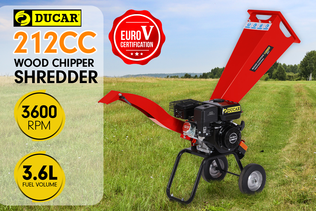 Ducar Wood Chipper Shredder Mulcher Garden 7HP Petrol Motor Upright