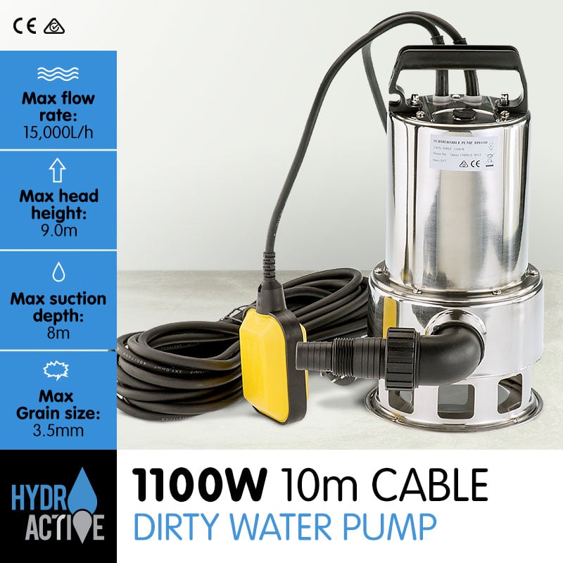 HydroActive Submersible Dirty Water Pump - 1100W HydroActive Submersible Dirty Water Pump - 1100W