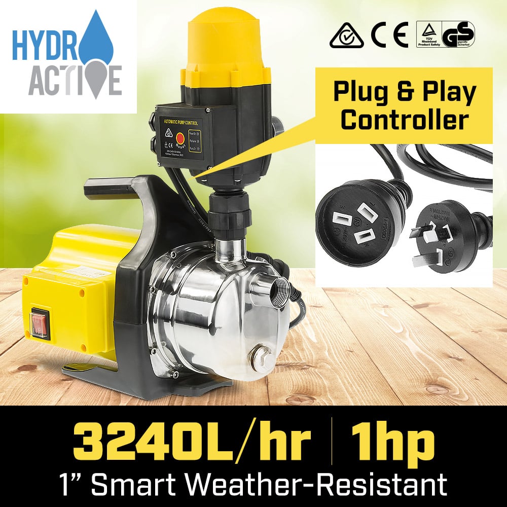 Hydro Active 800w Weatherised stainless auto water pump - Yellow