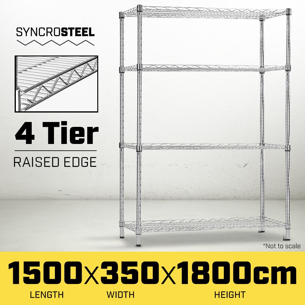 Syncrosteel Chrome Wire Shelving Storage Unit 1500x350mm - 1.8m High Syncrosteel Chrome Wire Shelving Storage Unit 1500x350mm - 1.8m High