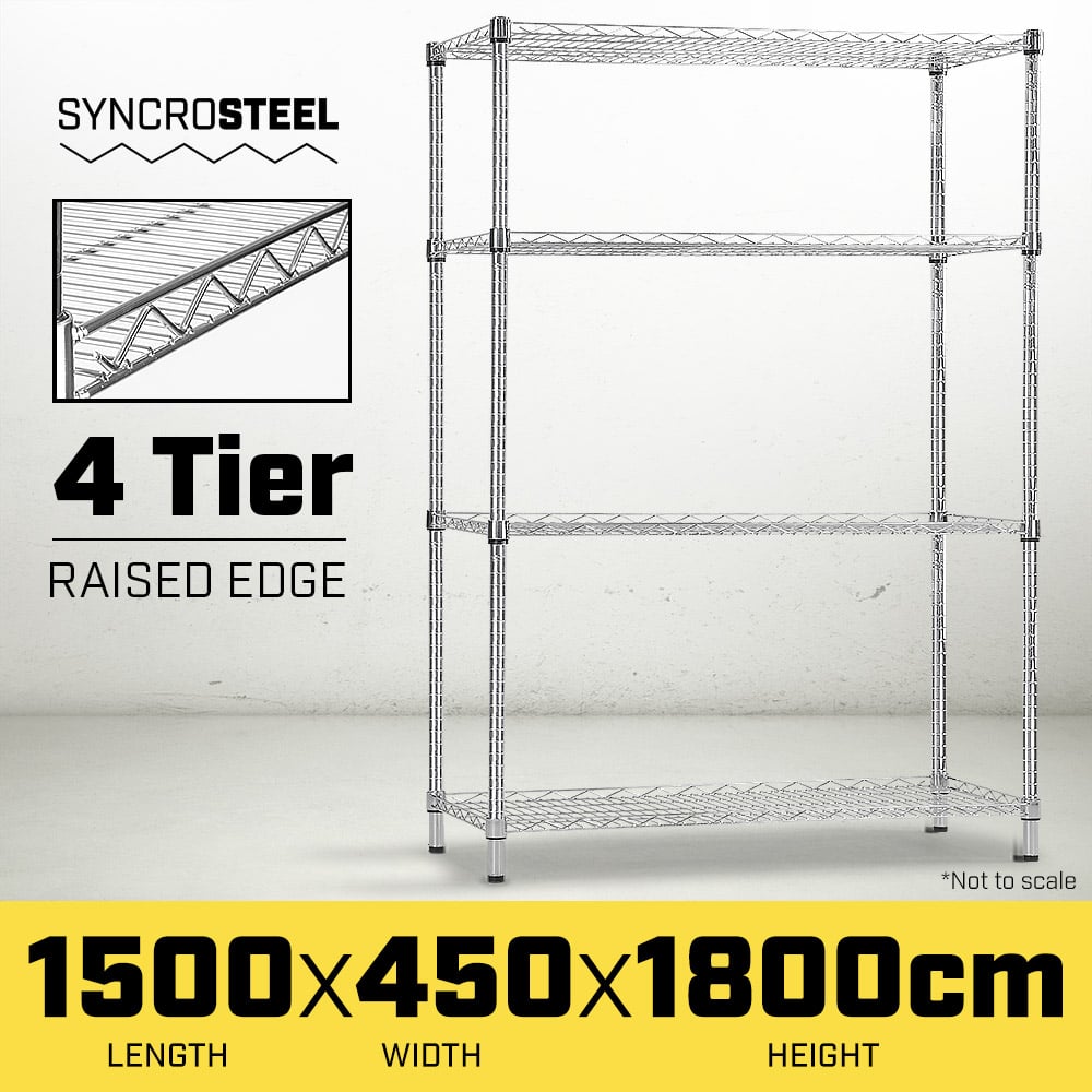 Syncrosteel Chrome Wire Shelving Storage Unit 1500x450mm - 1.8m High