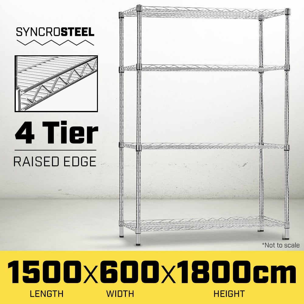 Syncrosteel Chrome Wire Shelving Storage Unit - 1500x600mm - 1.8m High