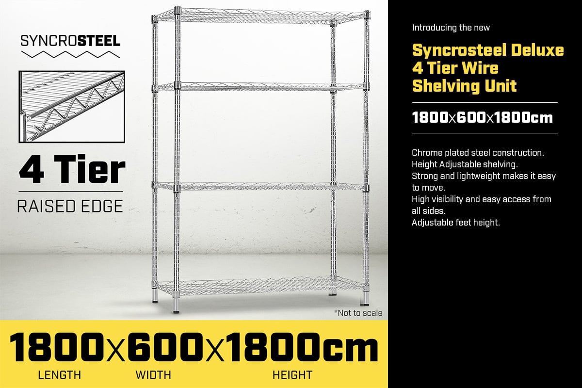 Syncrosteel Chrome Wire Shelving Storage Unit - 1800x600mm - 1.8m High