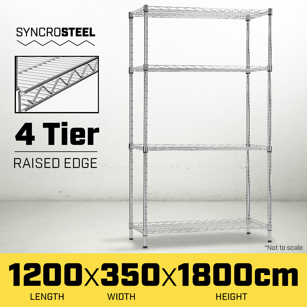 Syncrosteel Chrome Wire Shelving Storage Unit 1200x350mm - 1.8 m high