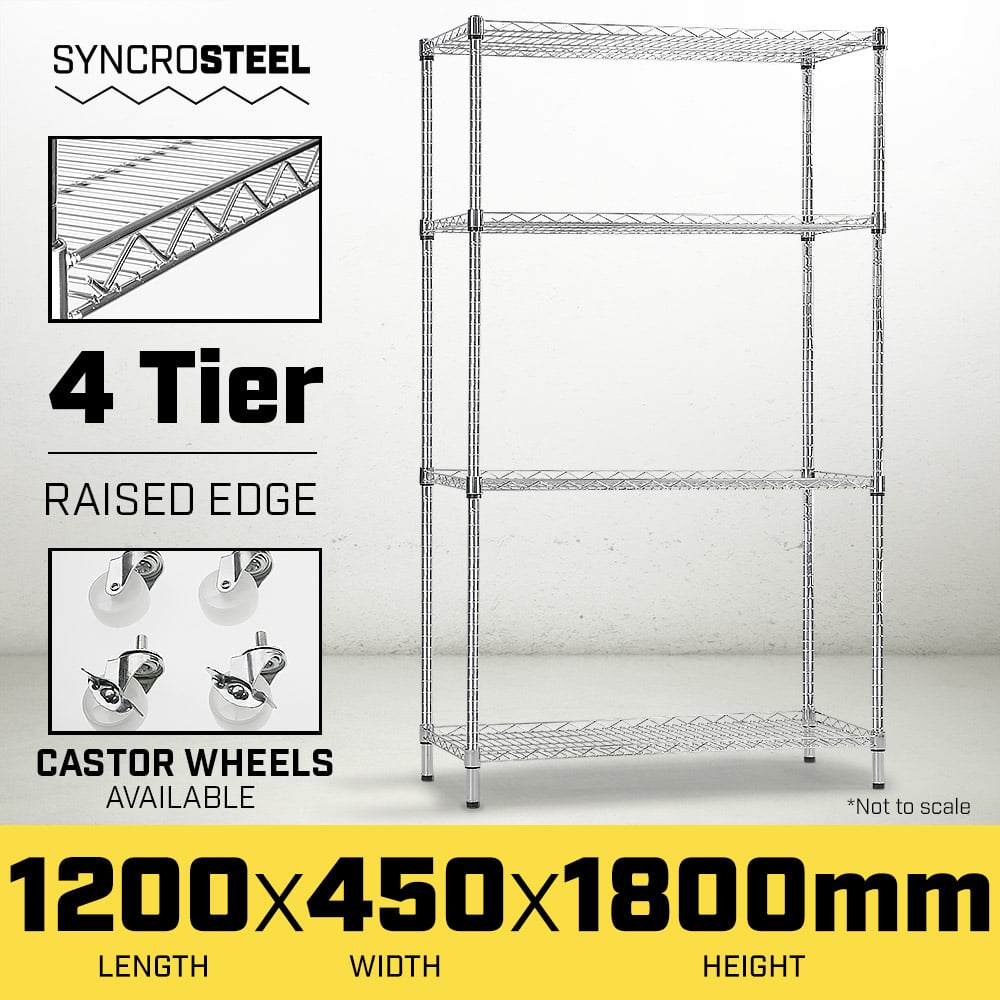 Syncrosteel Chrome Wire Shelving Storage Unit 1200 x 450mm - 1.8m High