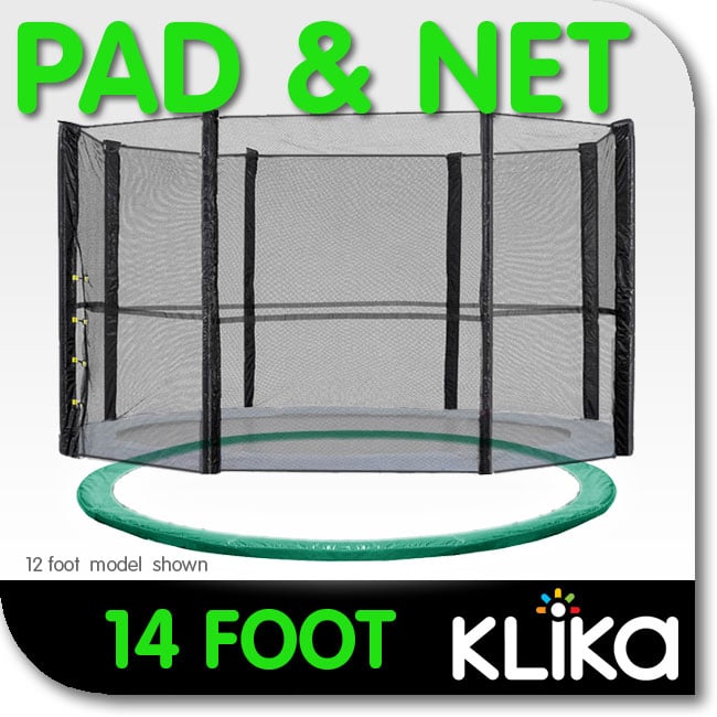 GREEN 14ft REPLACEMENT OUTDOOR TRAMPOLINE SAFETY NET AND SPRING PAD for